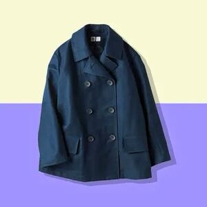 Uniqlo U Christophe Lemaire Men Navy Blue Double Breast Lined Coat MEDIUM Preppy